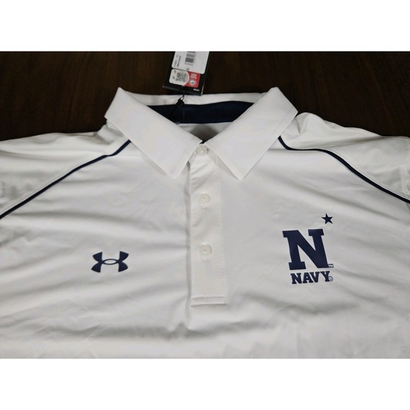 NWT Under Armour Mens 2XL Loose Polo White With Navy Academy Logo - Picture 2 of 12